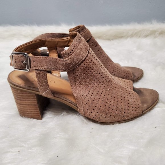 Franco Sarto Womens Harlet 2 Dress Sandals Suede Perforated Taupe, 9 - Picture 2 of 9